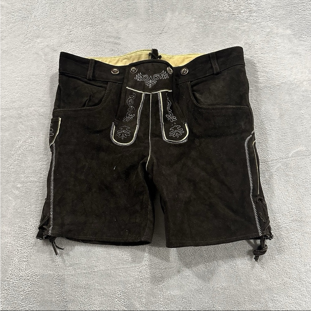 Bavarian Oktoberfest Lederhosen Leather Shorts Dark Brown Size 60 VTG